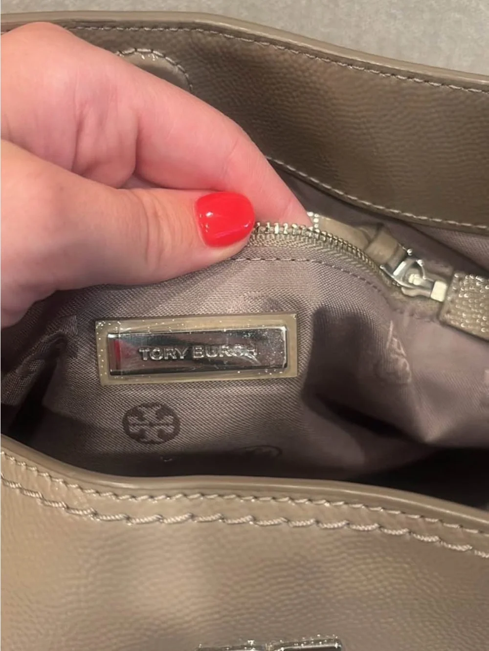 Tory Burch Taupe Leather Chain-Accent Shoulder Bag